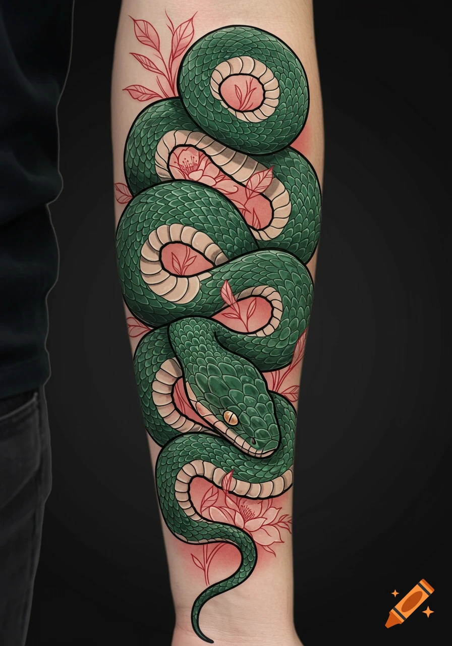 Neo Traditional Snake Tattoo created on Craiyon, image size:896x1280