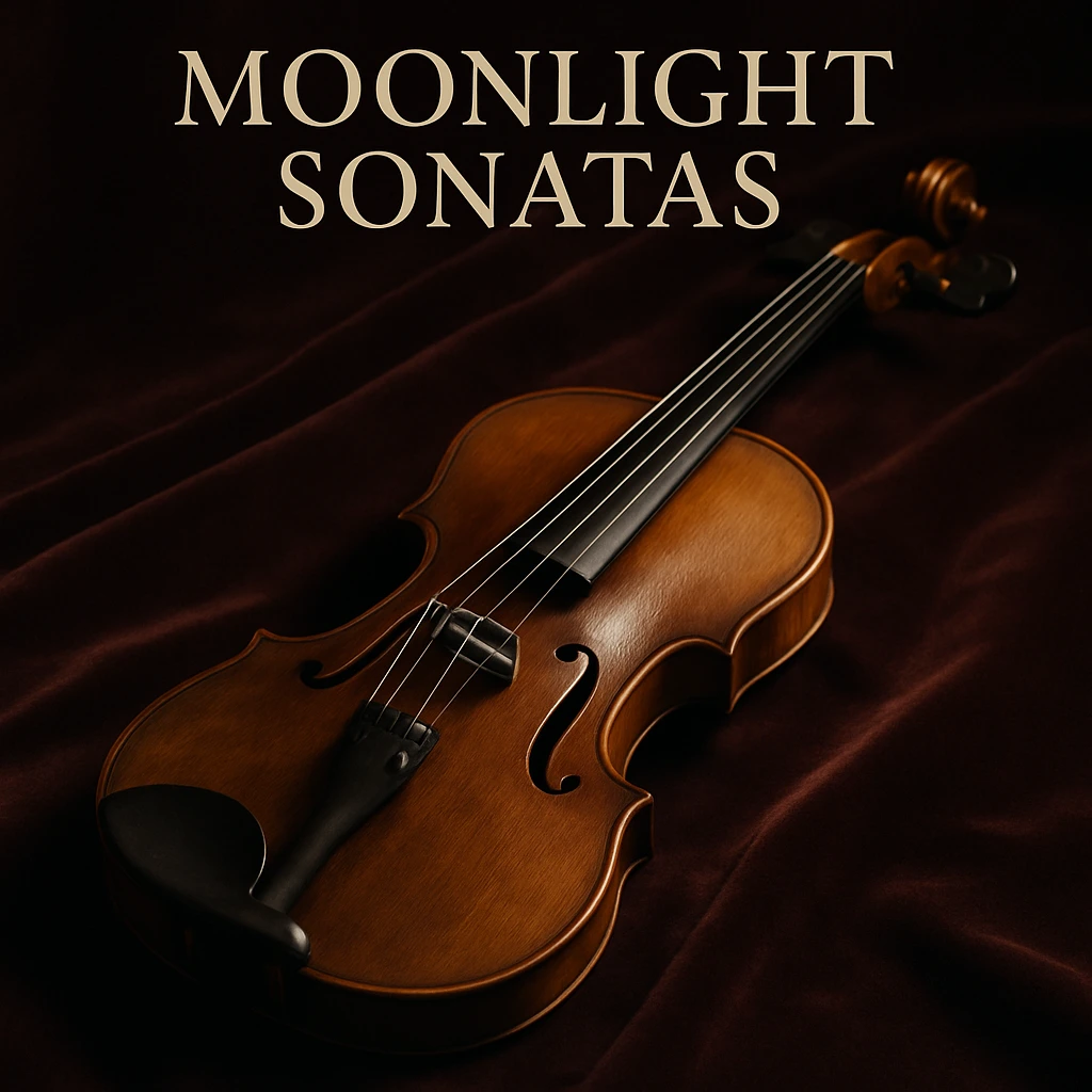 classical album titled Moonlight Sonatas featuring elegant violin on velvet cloth with soft lighting