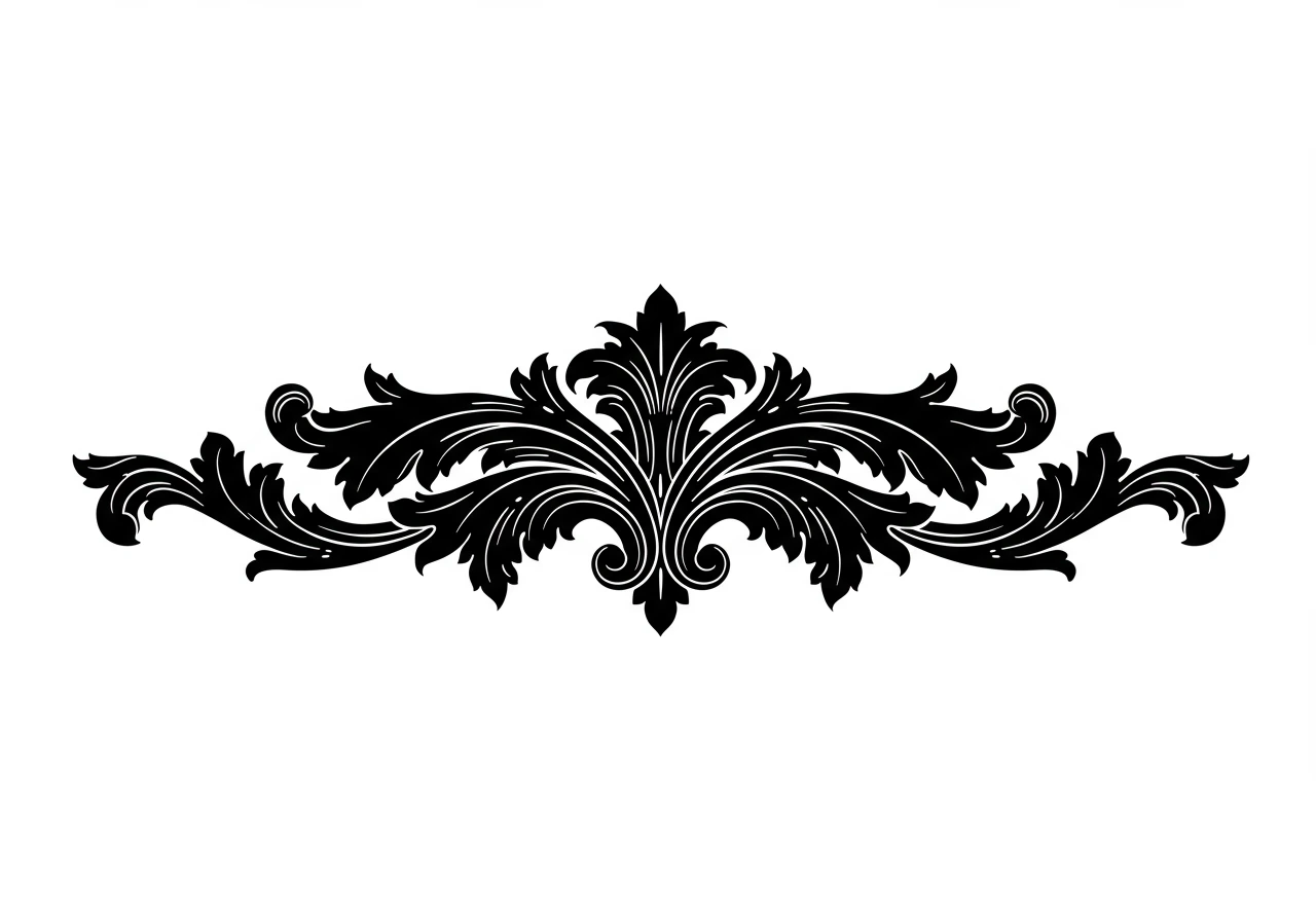 ornate Victorian flourish design in black and white with elegant scrollwork