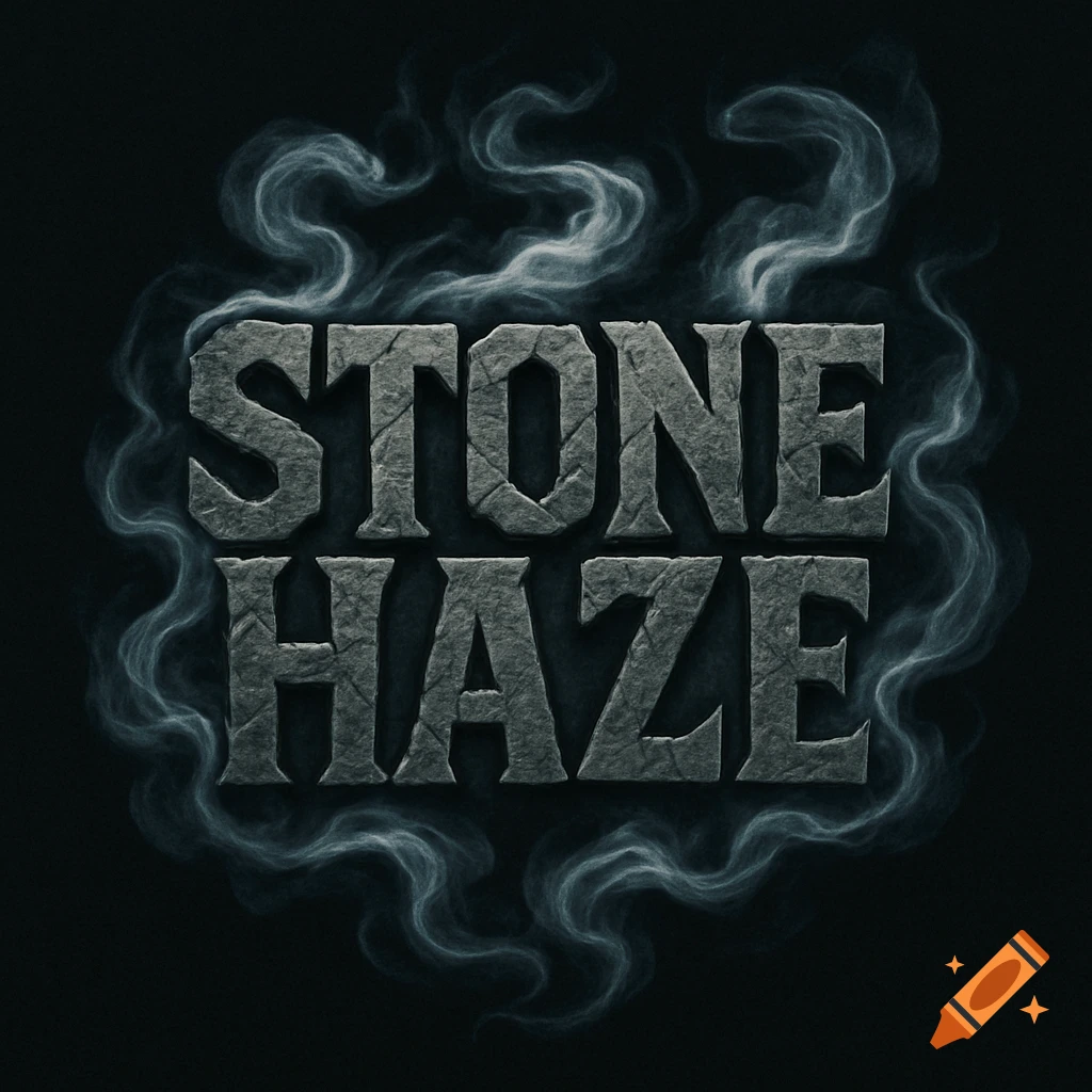 Stone Haze logo with textured rock letters and ethereal smoke on a dark background.