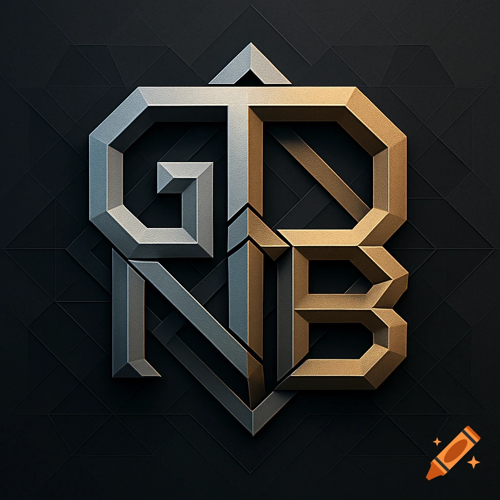 A stylized geometric logo featuring intertwined metallic letters G, D, N, B in silver and gold on a dark background.