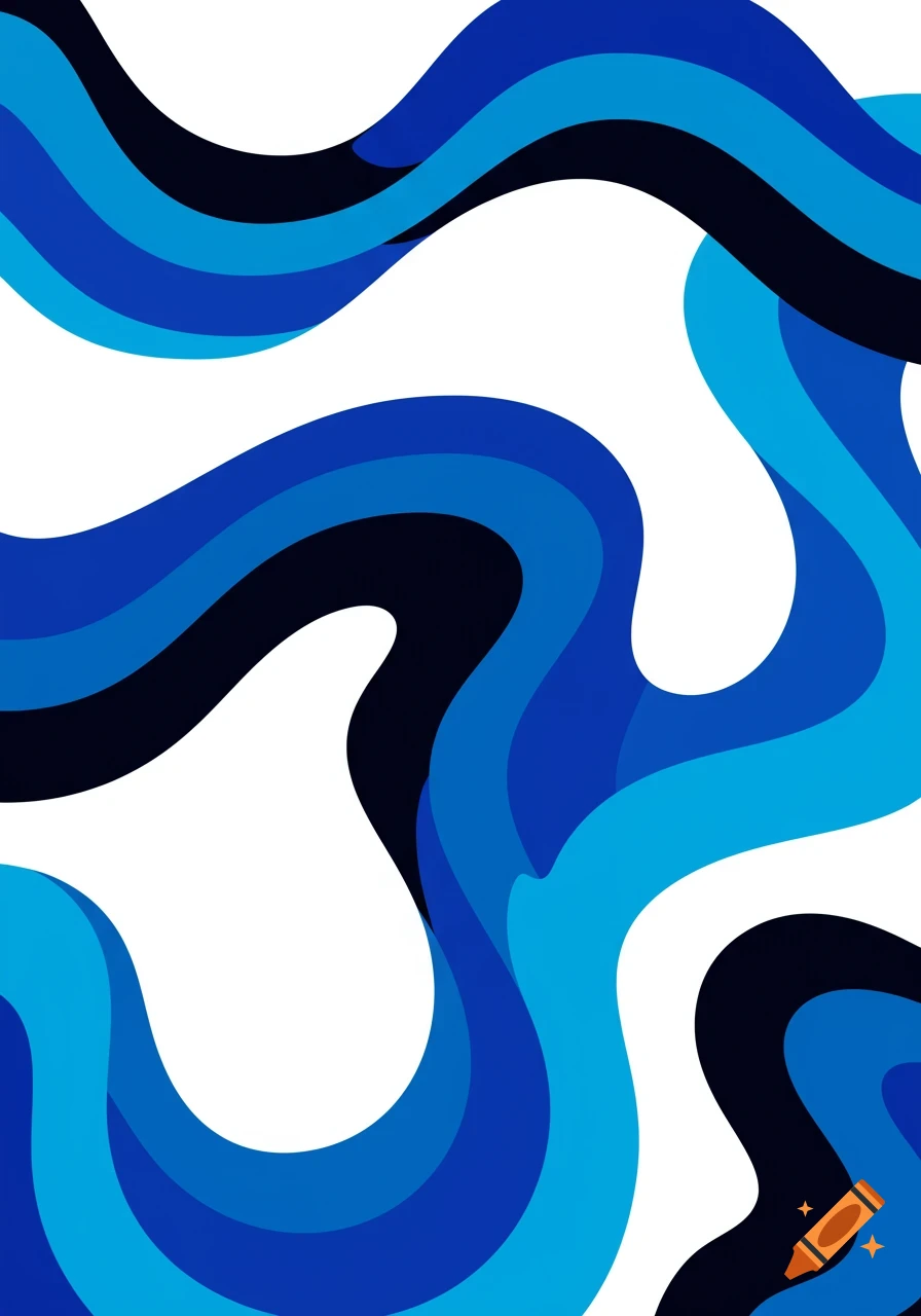 Abstract bold wavy lines in shades of blue on a white background.