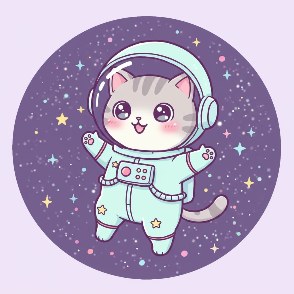 kawaii cat astronaut in pastel colors with simple design for merchandise