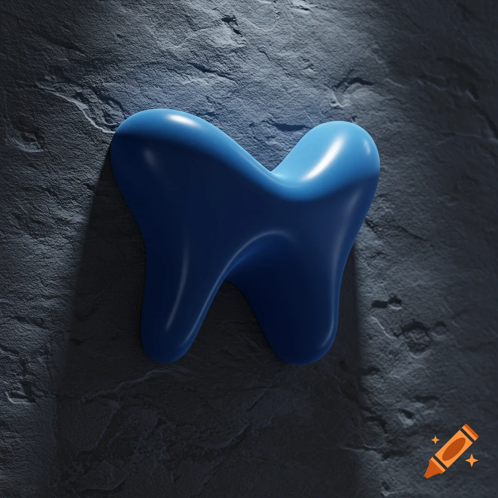 A glossy blue, organic-shaped climbing hold on a dark, textured rock wall with dramatic lighting.