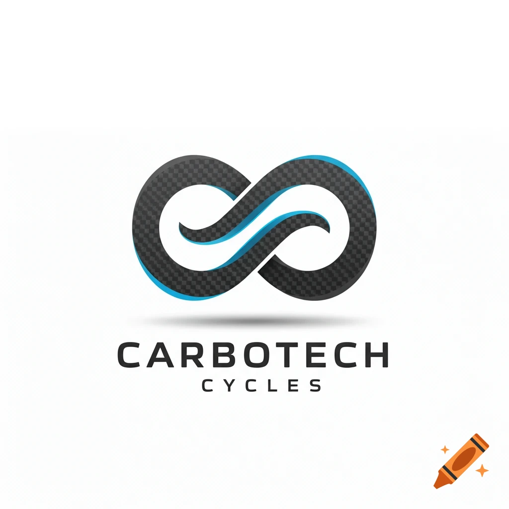 A black infinity symbol with carbon fiber texture and a blue accent, above the words "CARBOTECH CYCLES" in a modern font, all on a white background.