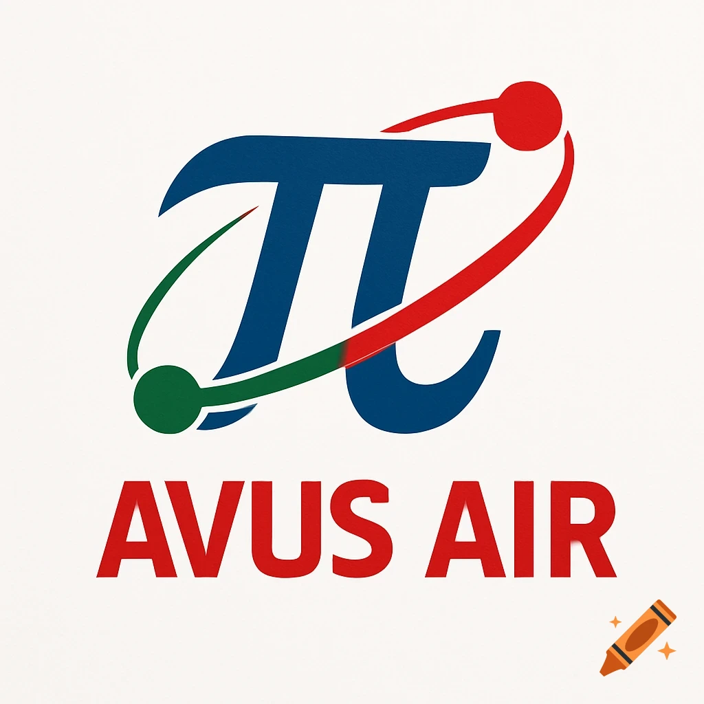 Logo for Avus Air featuring a blue Pi symbol with red and green orbiting lines and red text.