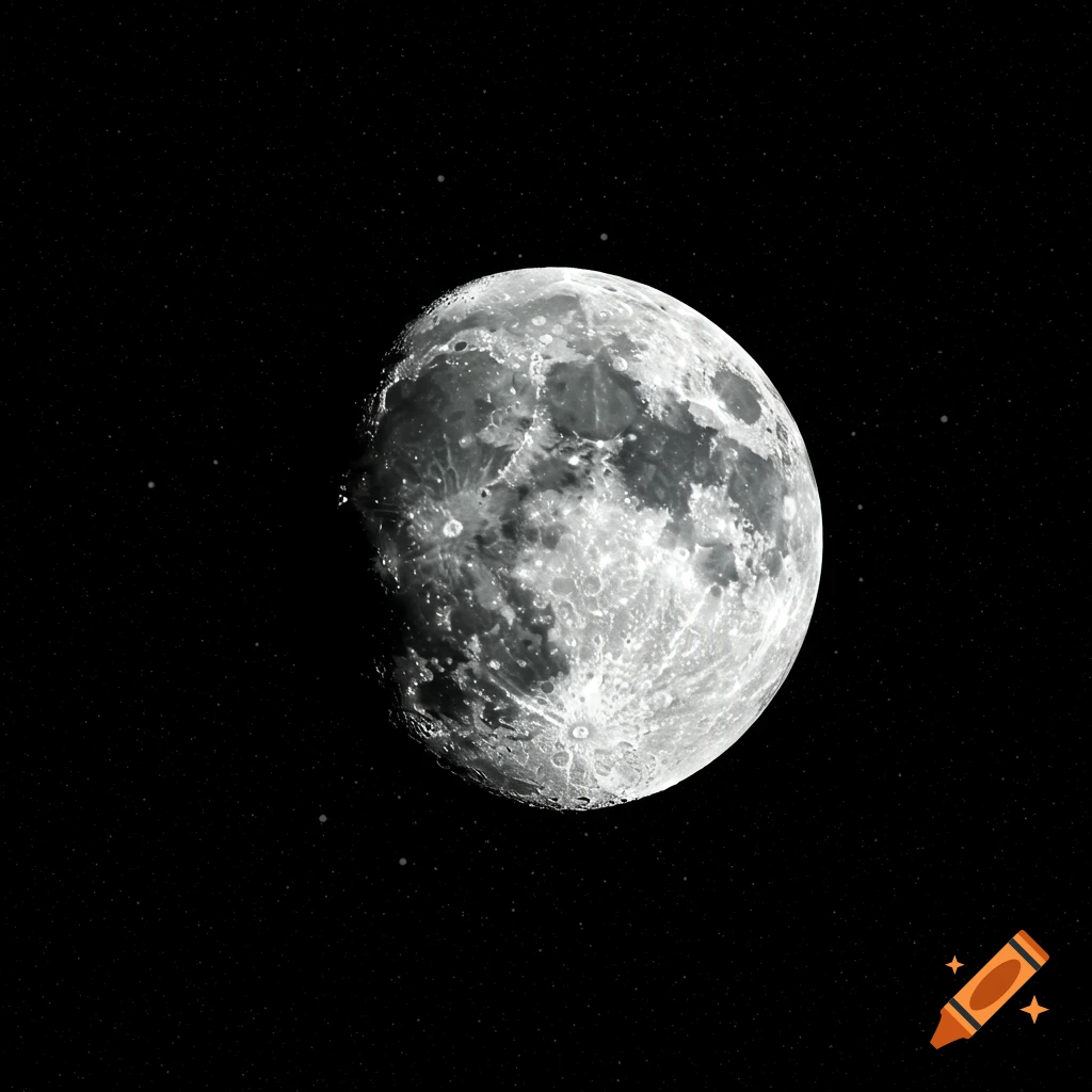 A detailed, brightly lit moon against a dark, star-filled space.