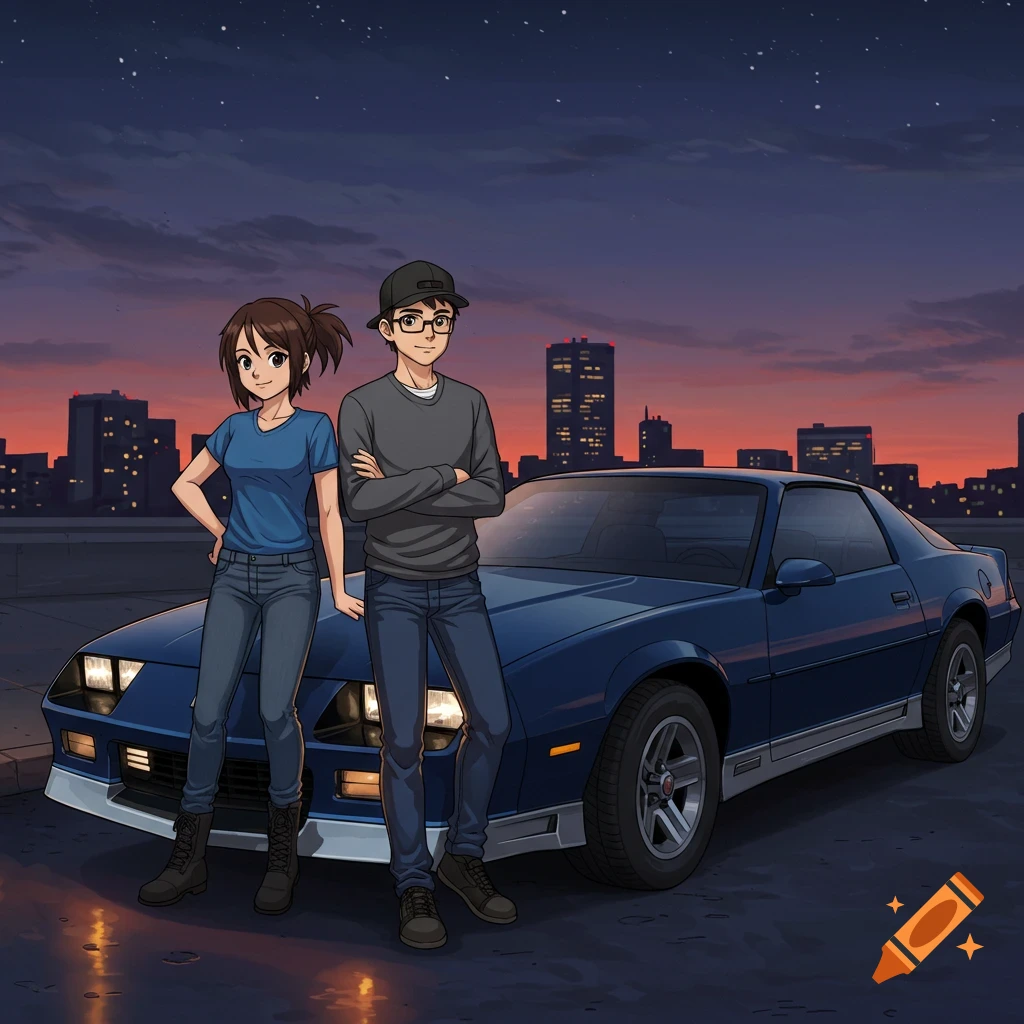 Cool Car With a Person Standing Beside It created on Craiyon, image size:1024x1024