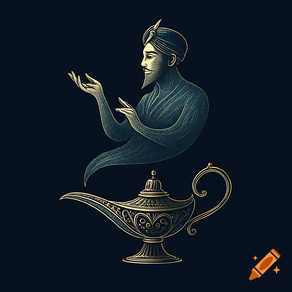 Genie Lamp Illustration created on Craiyon, image size:1024x1024