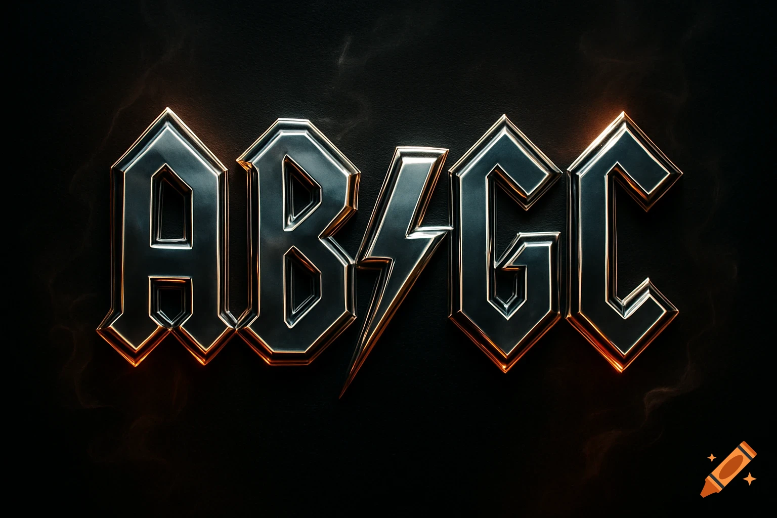 Stylized metallic letters AB and GC separated by a lightning bolt on a ...