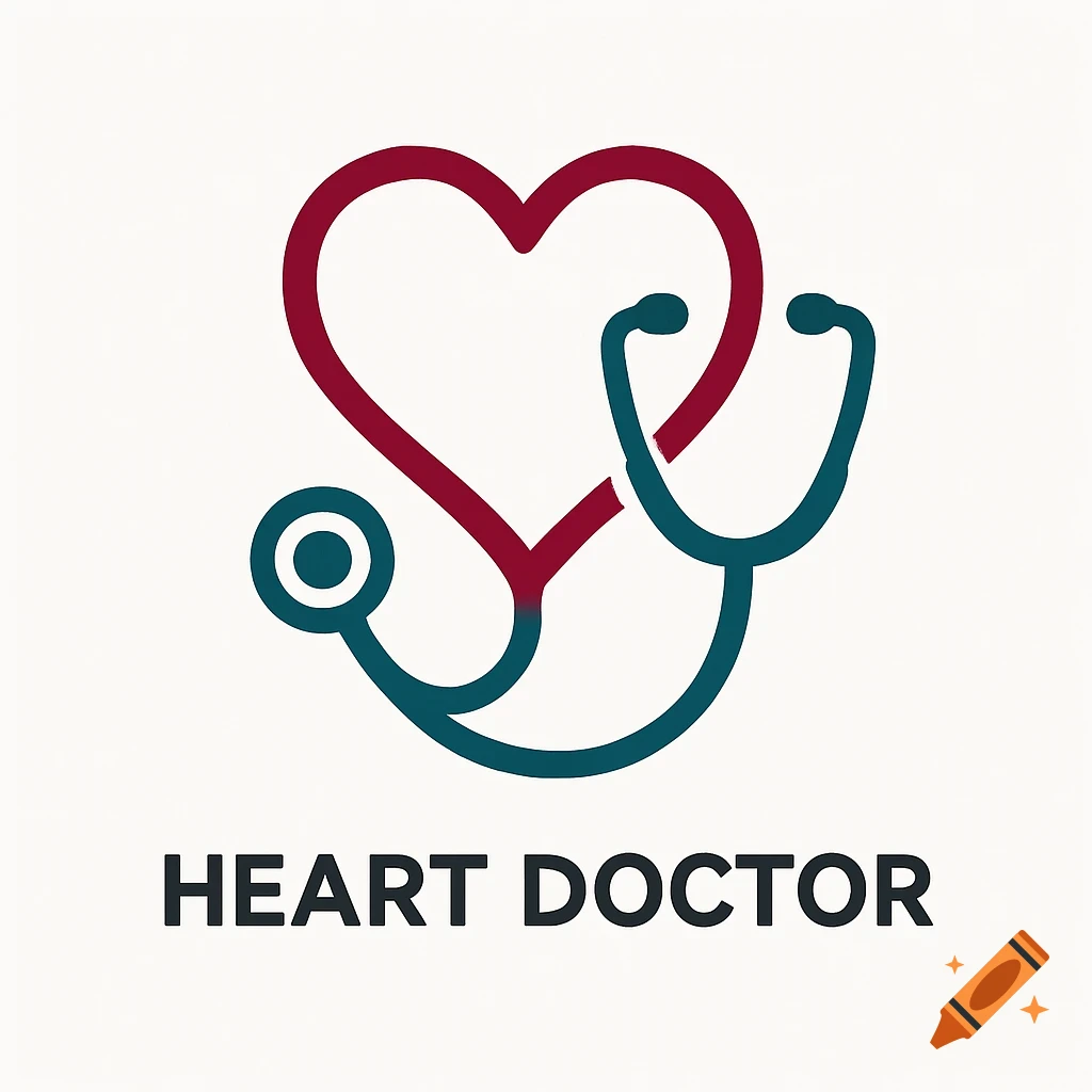 A red heart and teal stethoscope intertwined above the words HEART DOCTOR.