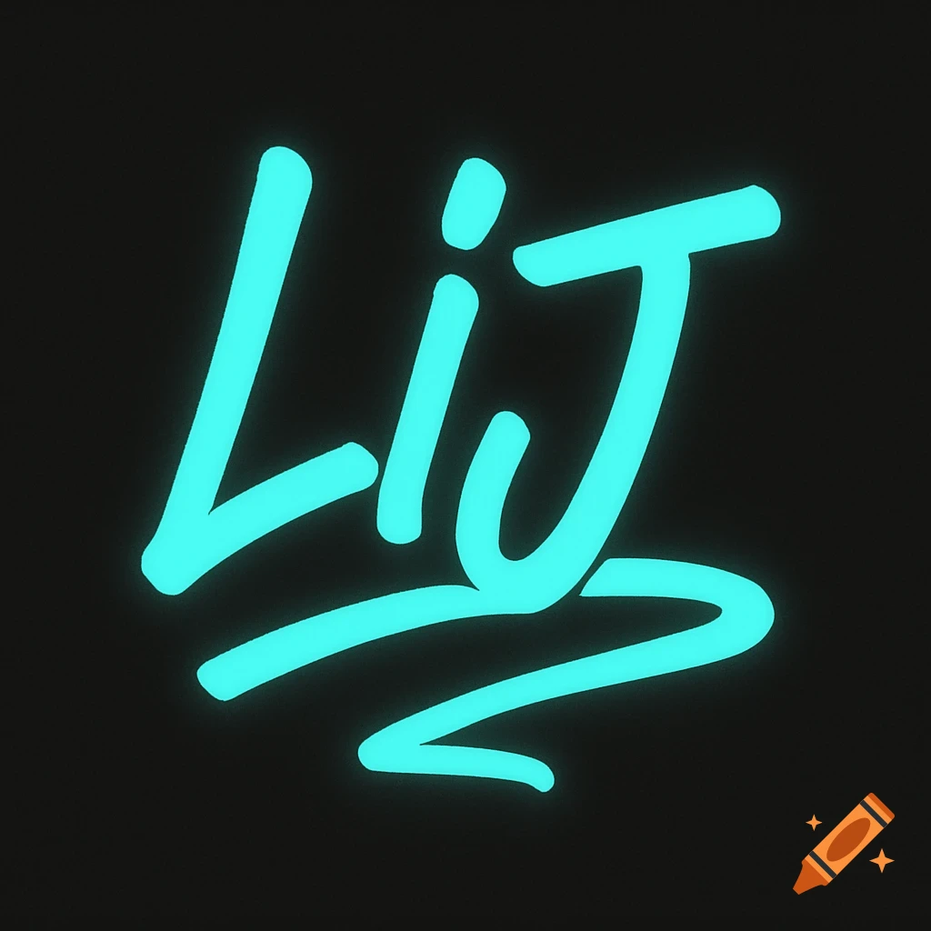 Stylized neon aqua letters LIJ in graffiti script on a dark background.