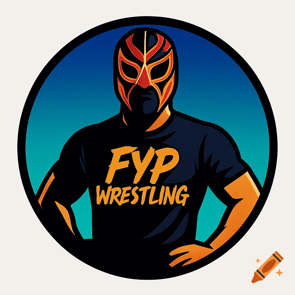 Circle logo of a masked pro wrestler in a black t-shirt with 'FYP WRESTLING' text.
