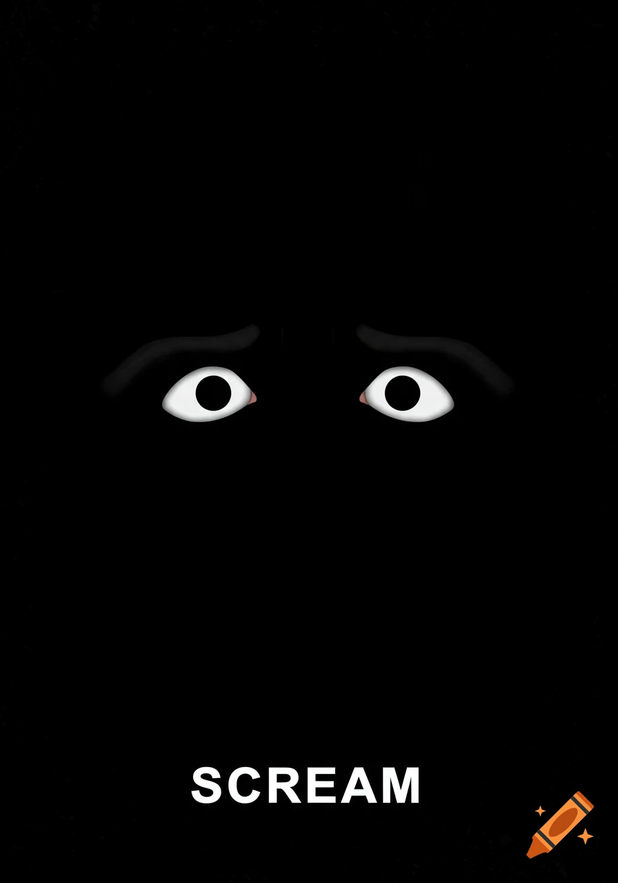 Minimalist horror movie poster with wide, fearful eyes against a black background and the word SCREAM in white text.