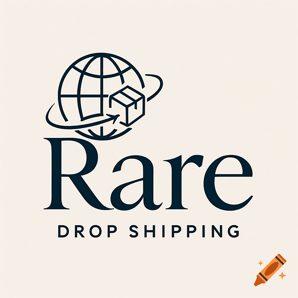 A logo for Rare Drop Shipping, featuring a stylized globe with a package orbiting it.