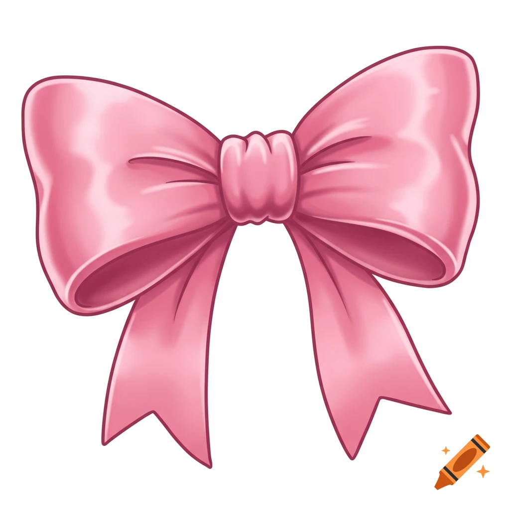 A glossy pink bow rendered in a cartoon illustration style.