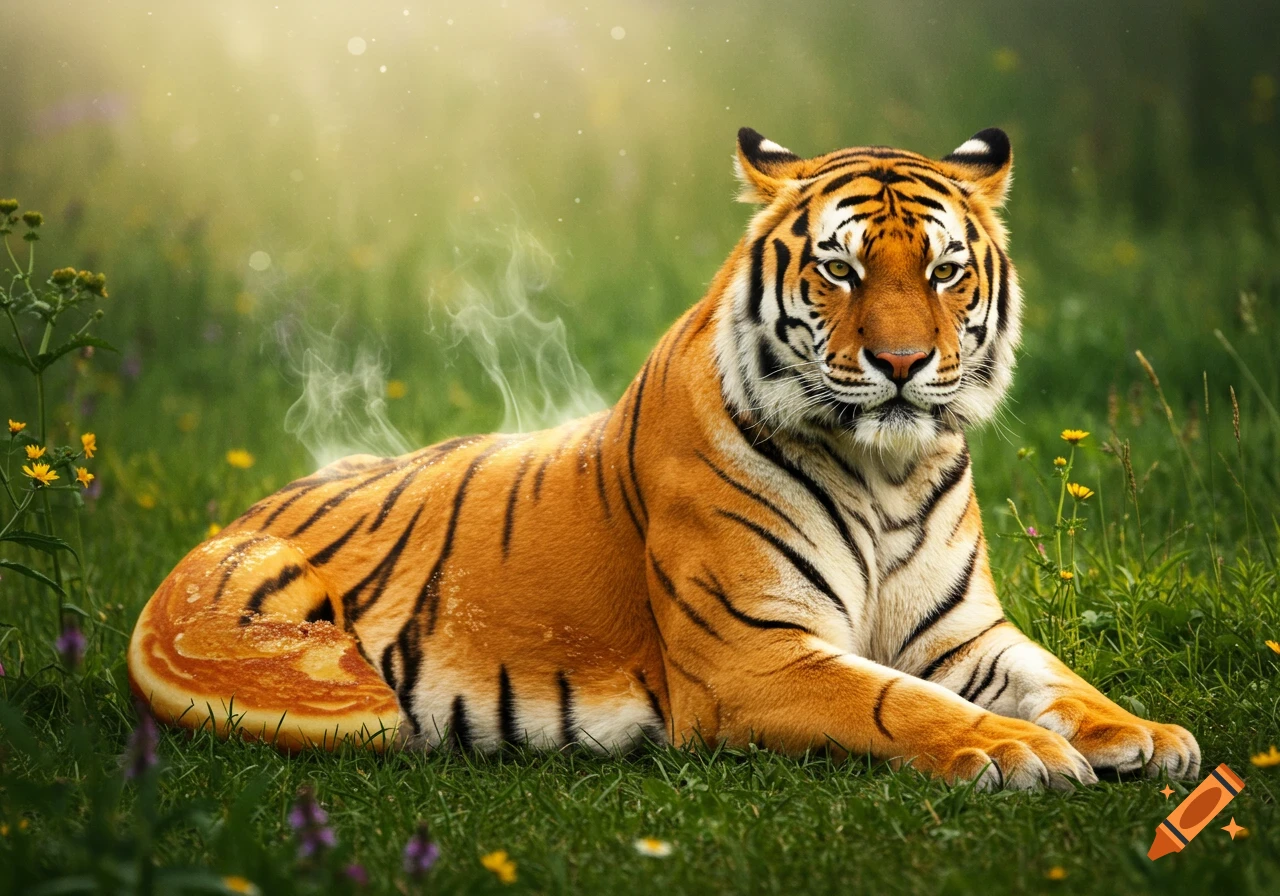 Photorealistic epic shot of a mother tiger with twin cubs on
