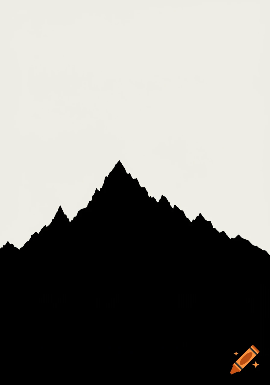 A black silhouette of a mountain range against a plain light background.