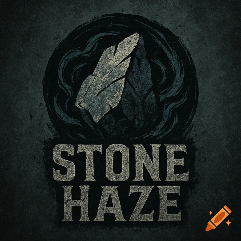 Grungy, distressed logo for 'STONE HAZE' featuring a stylized rock or stone icon on a dark background.