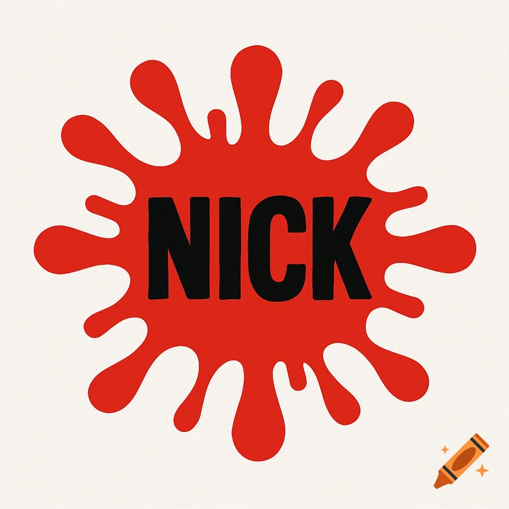 A red Nickelodeon-style splat logo with the word "NICK" in black letters on a white background.