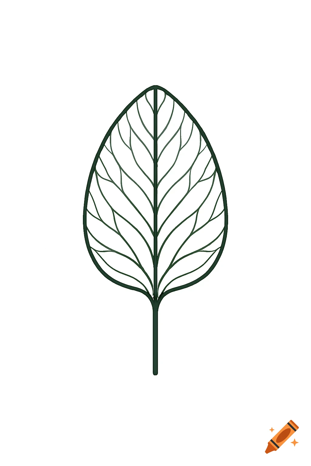 A minimalist dark green wireframe illustration of a thyme leaf against a white background.