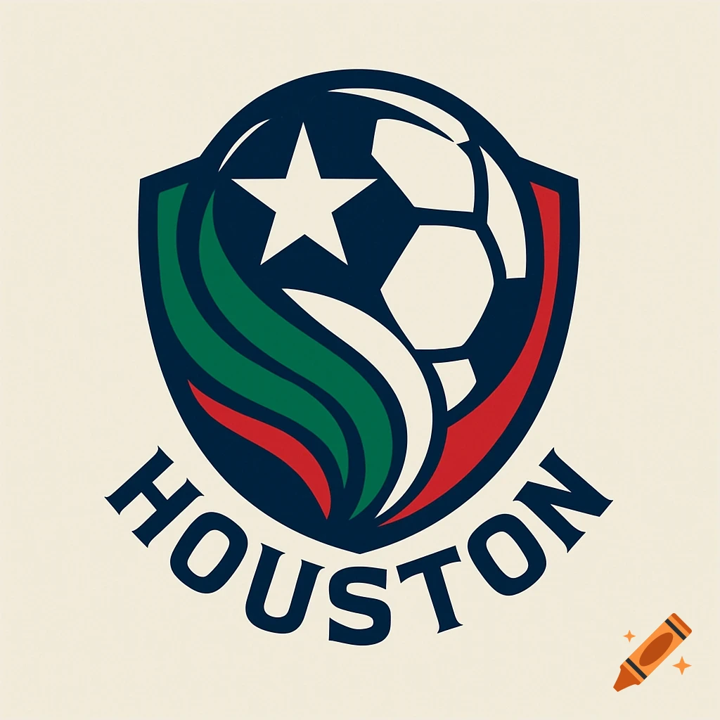 A professional soccer team logo featuring a shield with a soccer ball, a white star, green, white, and red stripes, and the word "HOUSTON" at the bottom.