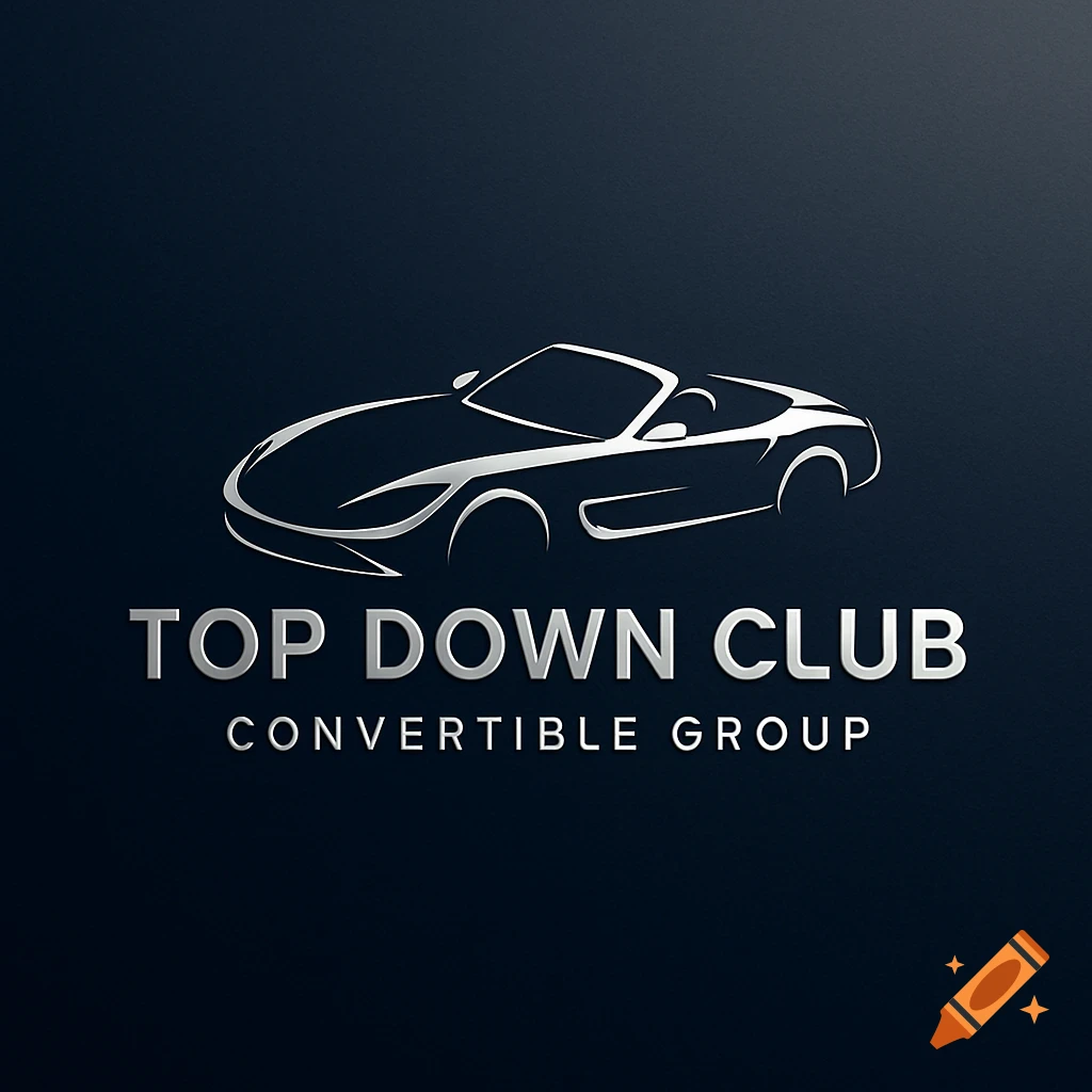 A silver outline logo of a convertible car with the text 'TOP DOWN CLUB' and 'CONVERTIBLE GROUP' on a dark background.