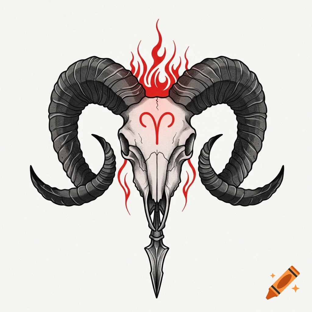 Ram Skull Tattoo Design created on Craiyon, image size:1024x1024