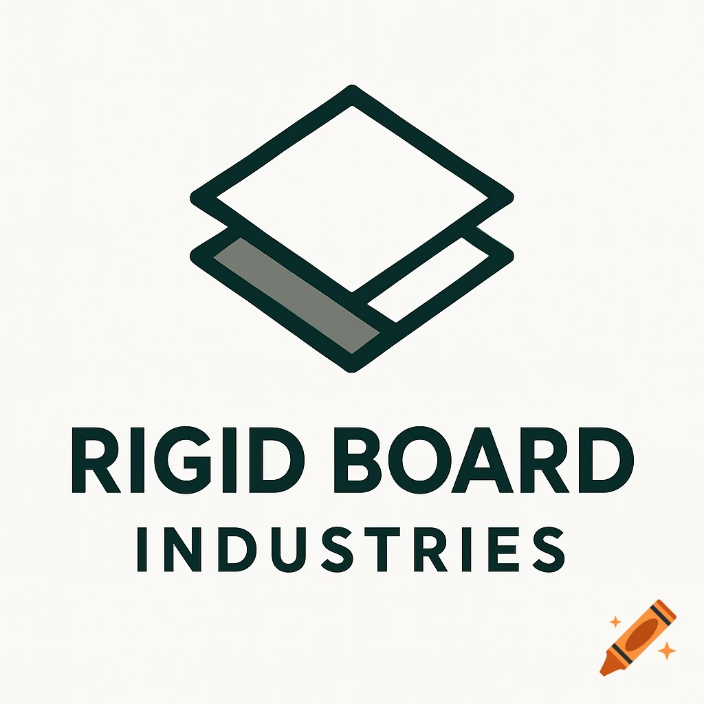 Minimalist two-color logo for Rigid Board Industries, featuring a stacked square design above the company name.