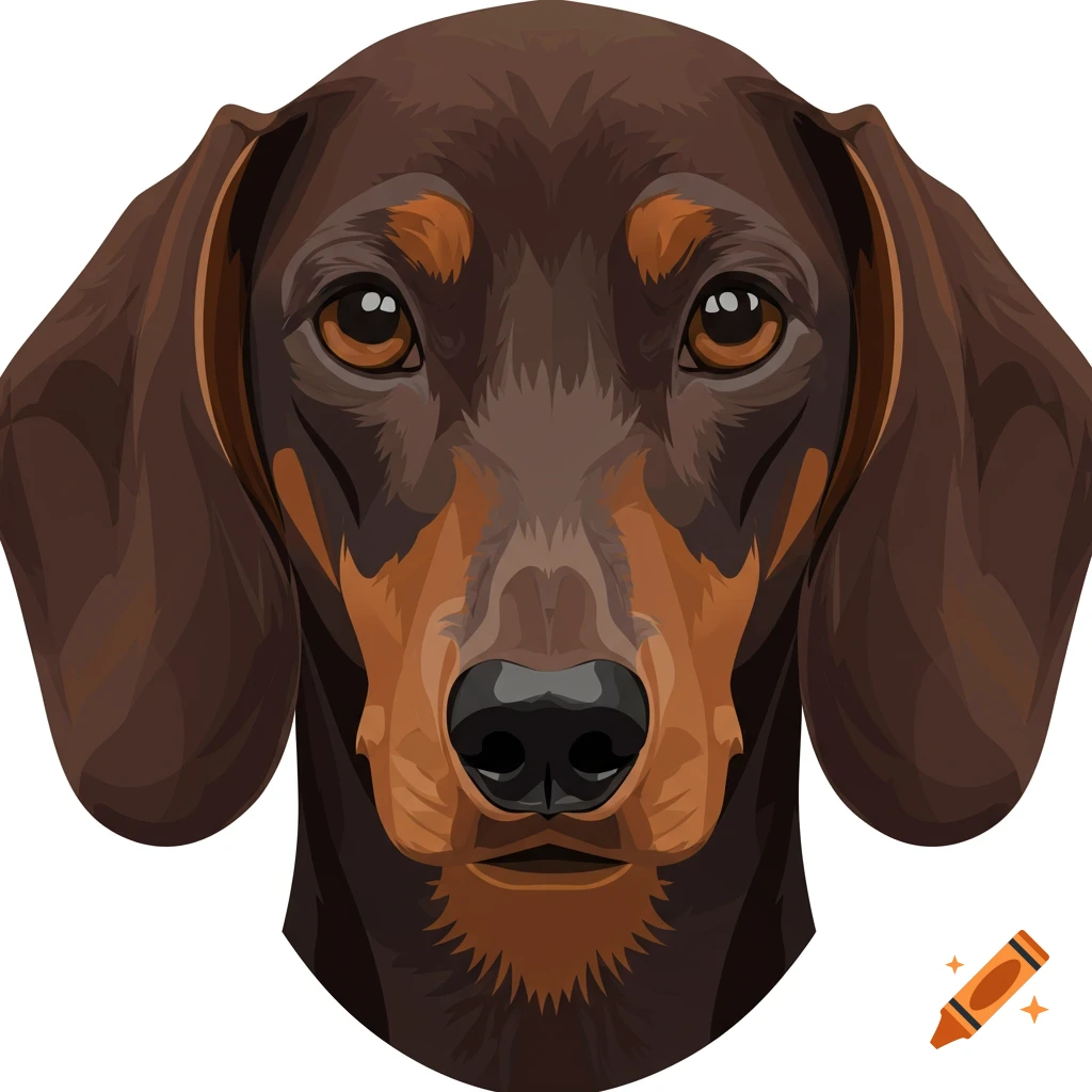 Close-up vector art of a brown and tan Dachshund dog's face.