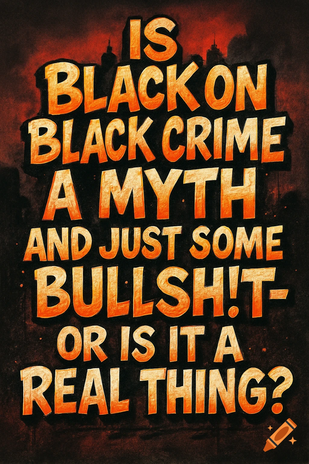 Bold orange text on a dark background asking 'Is Black on Black crime a myth and just some bullsh!t! Or is it a real thing?'