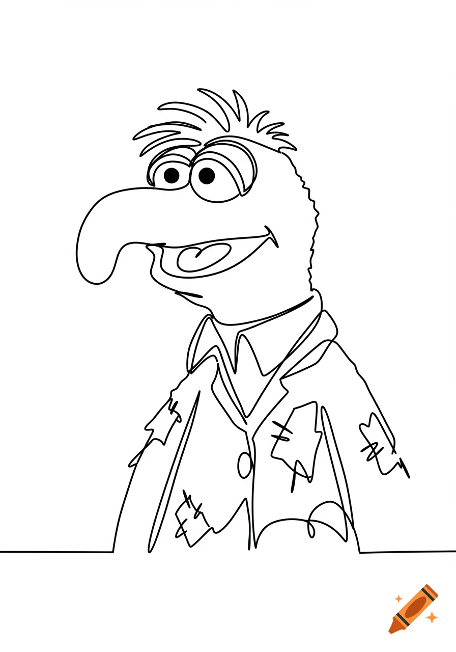 A continuous line drawing of Gonzo the Muppet smiling.