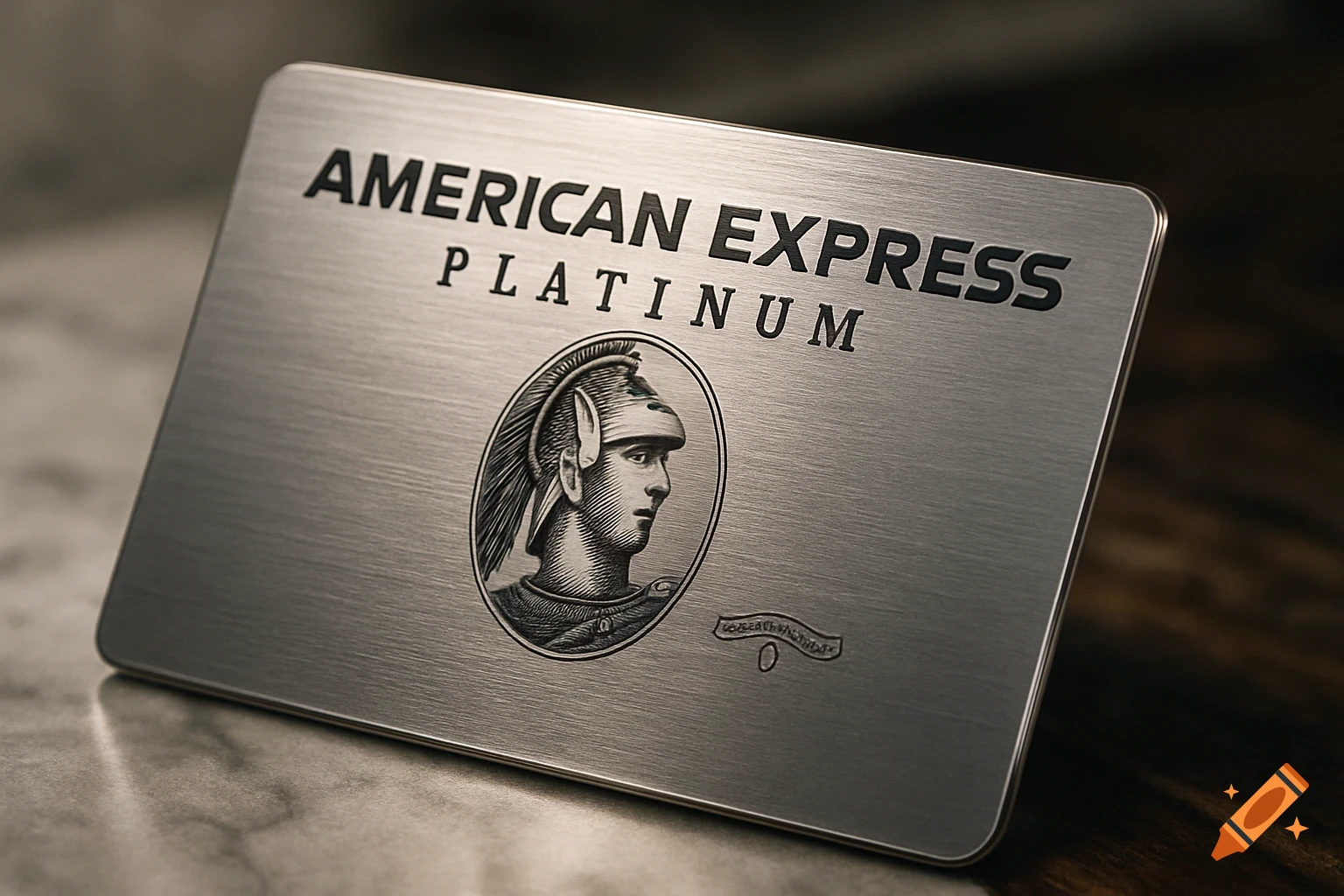Close-up of a silver brushed metal American Express Platinum card with the Centurion logo.