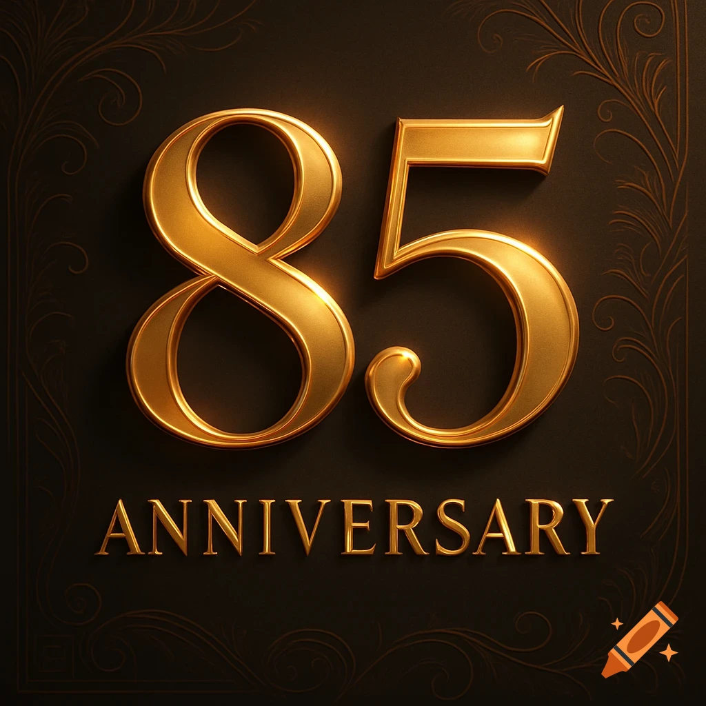 Golden 85 and ANNIVERSARY text on a dark, ornate background.
