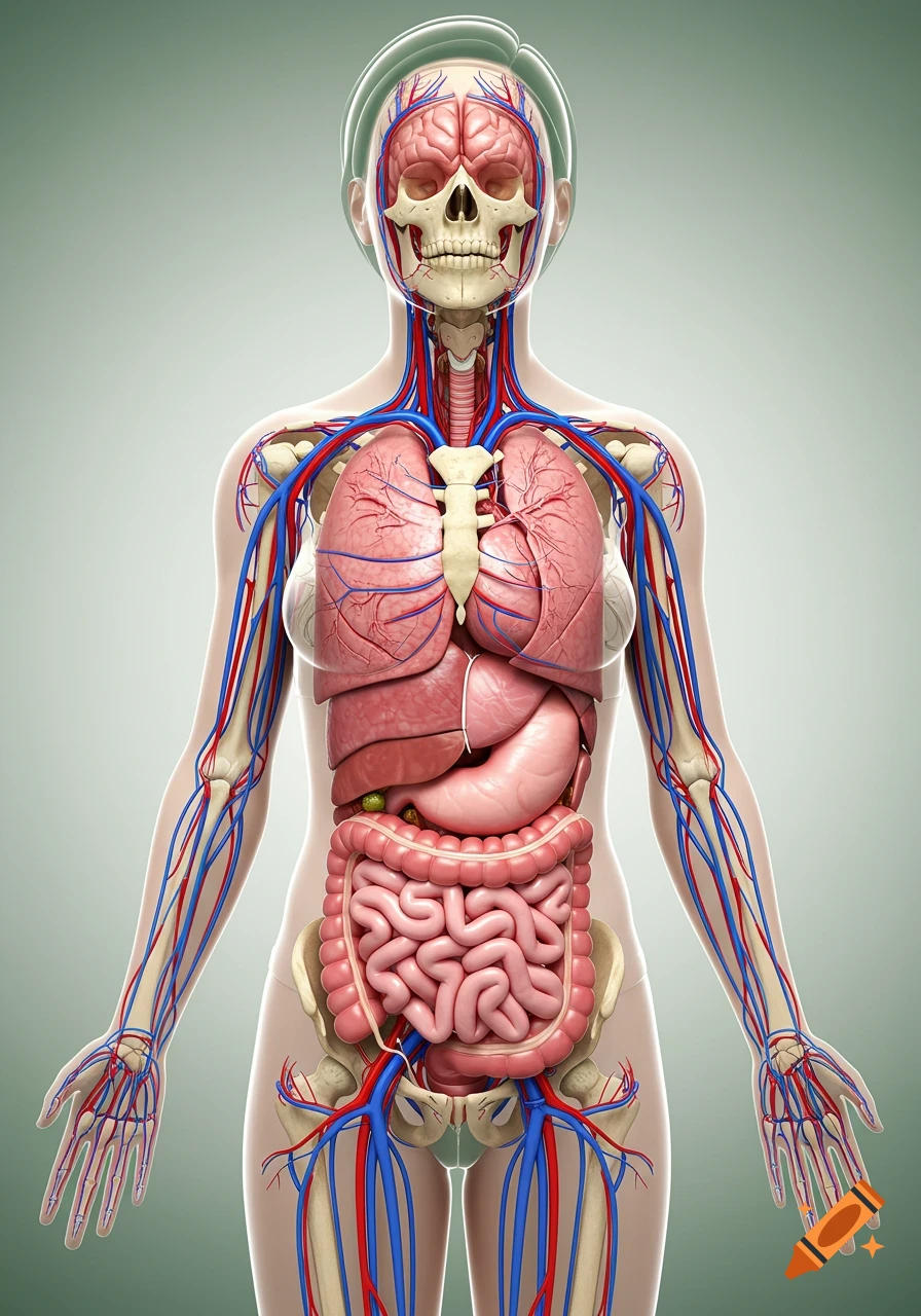 What's Inside Our Bodies Anatomical Diagram created on Craiyon, image size:896x1280