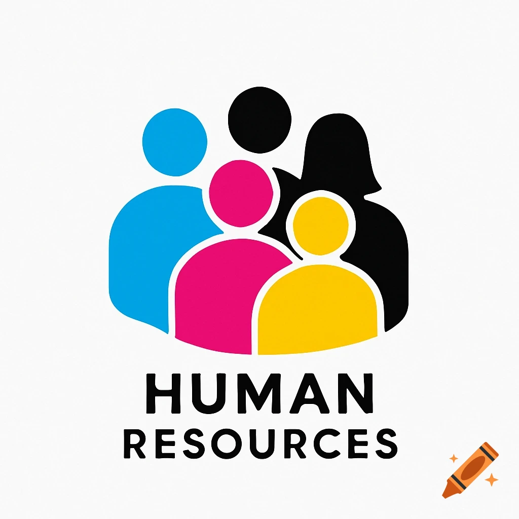 Abstract human resources logo with figures in cyan, magenta, yellow, and black, and 'HUMAN RESOURCES' text.