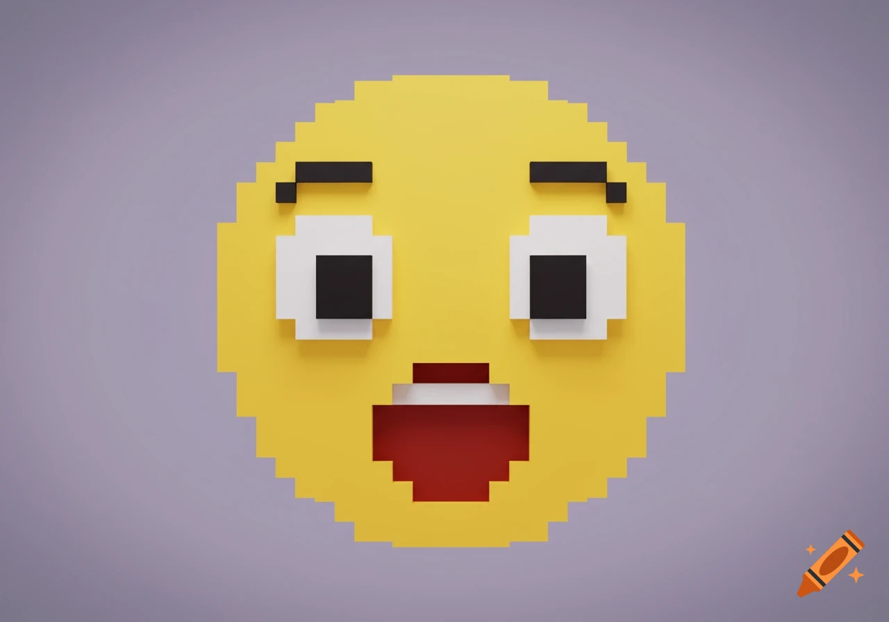A yellow pixel art emoji face with wide eyes and an open mouth, depicting surprise or shock, against a plain background.