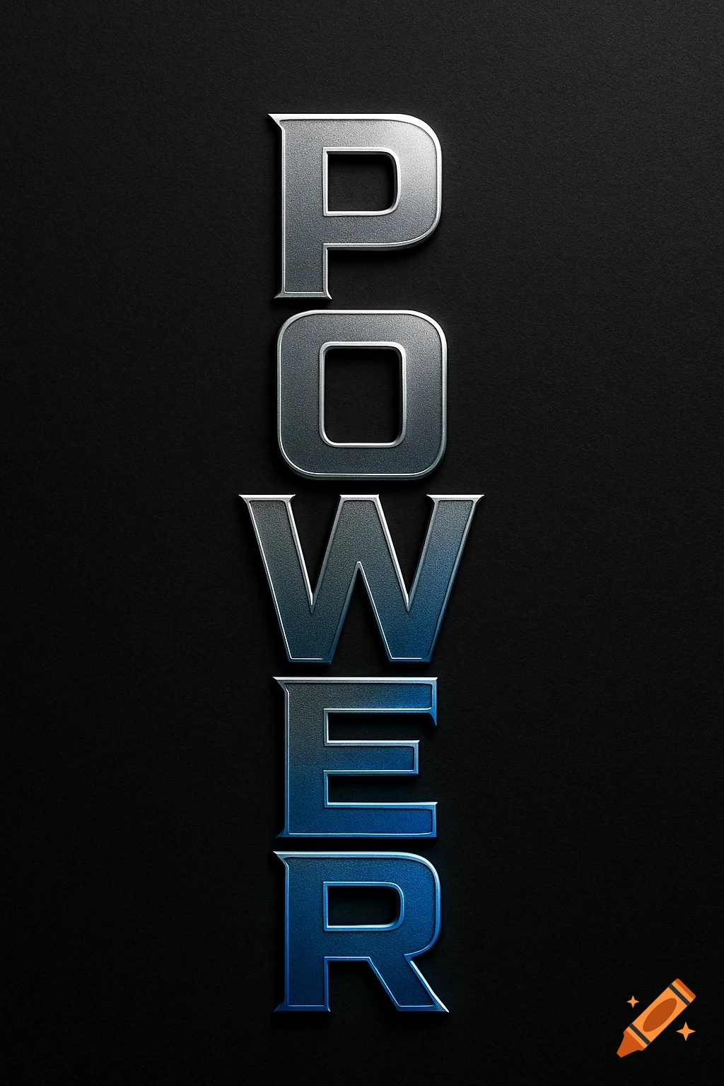 Metallic vertical logo spelling 'POWER' against a dark background.