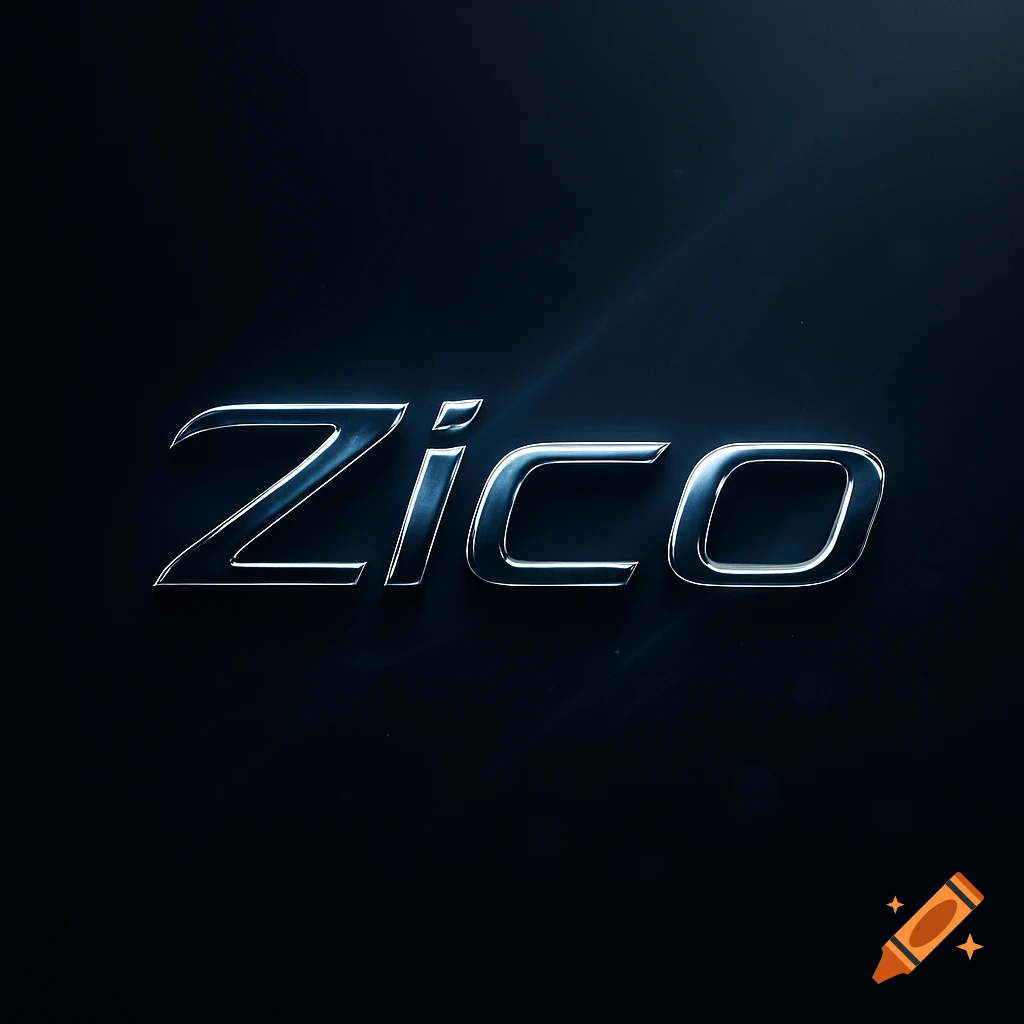 A chrome-plated Zico logo on a dark background with blue reflections.
