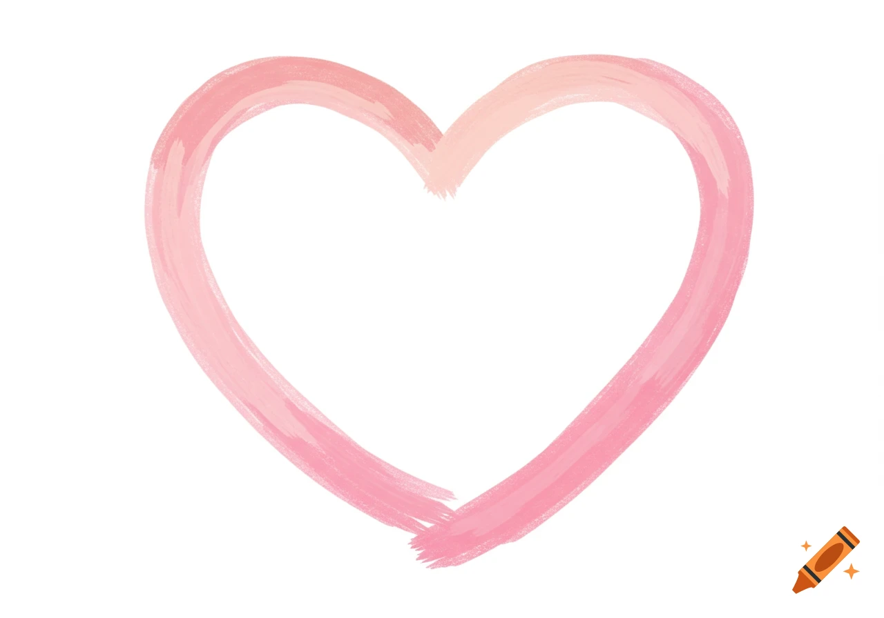 A pink outline of a heart drawn with soft brush strokes on a white background.