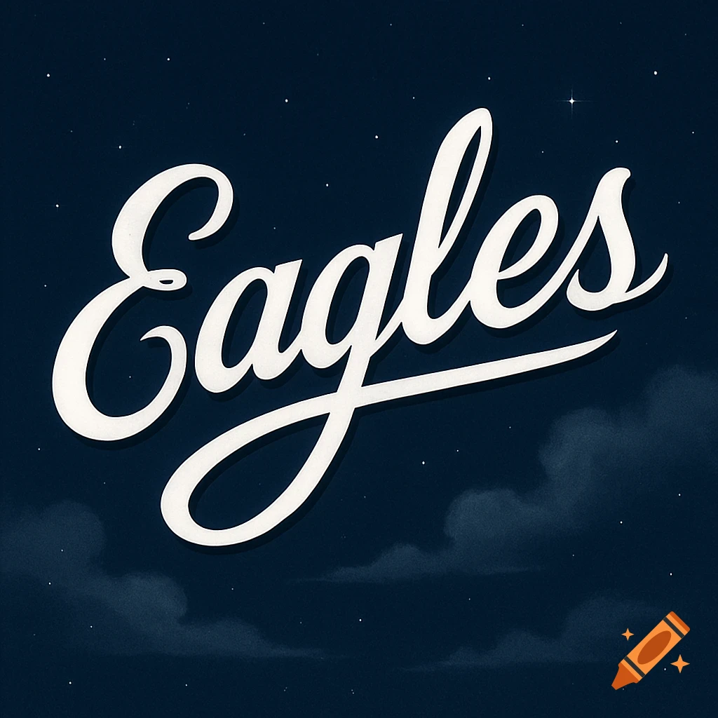 The word Eagles in white cursive script against a dark blue night sky with stars.