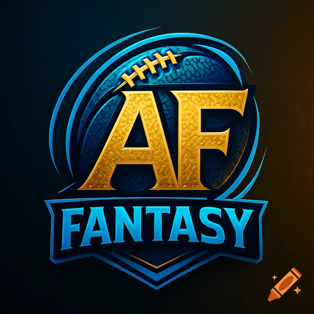 A stylized logo with gold letters "AF" and blue letters "FANTASY" below, set against a dark blue and gold background with a football design.