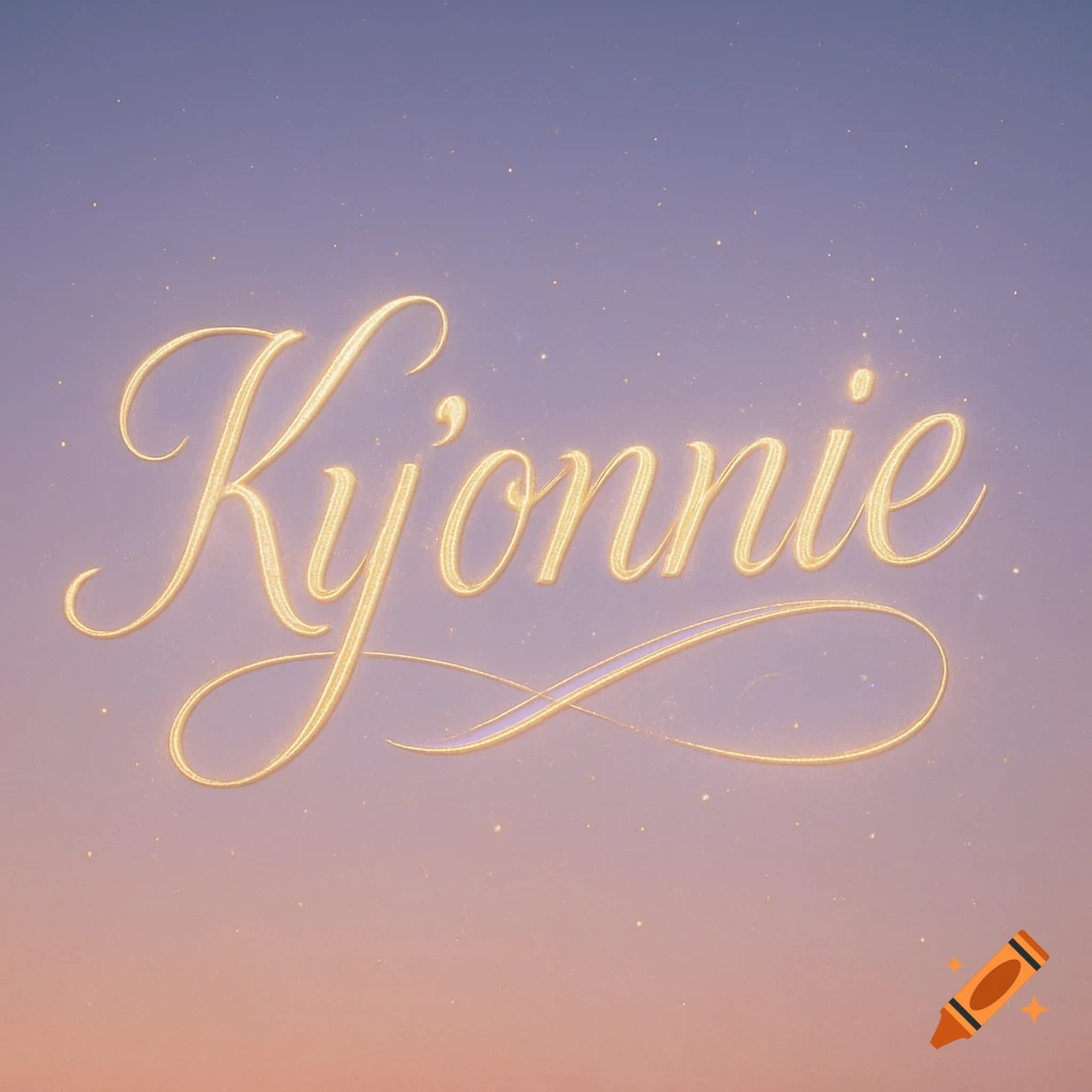 The name Ky'onnie written in glowing gold cursive script on a soft purple and orange gradient background.