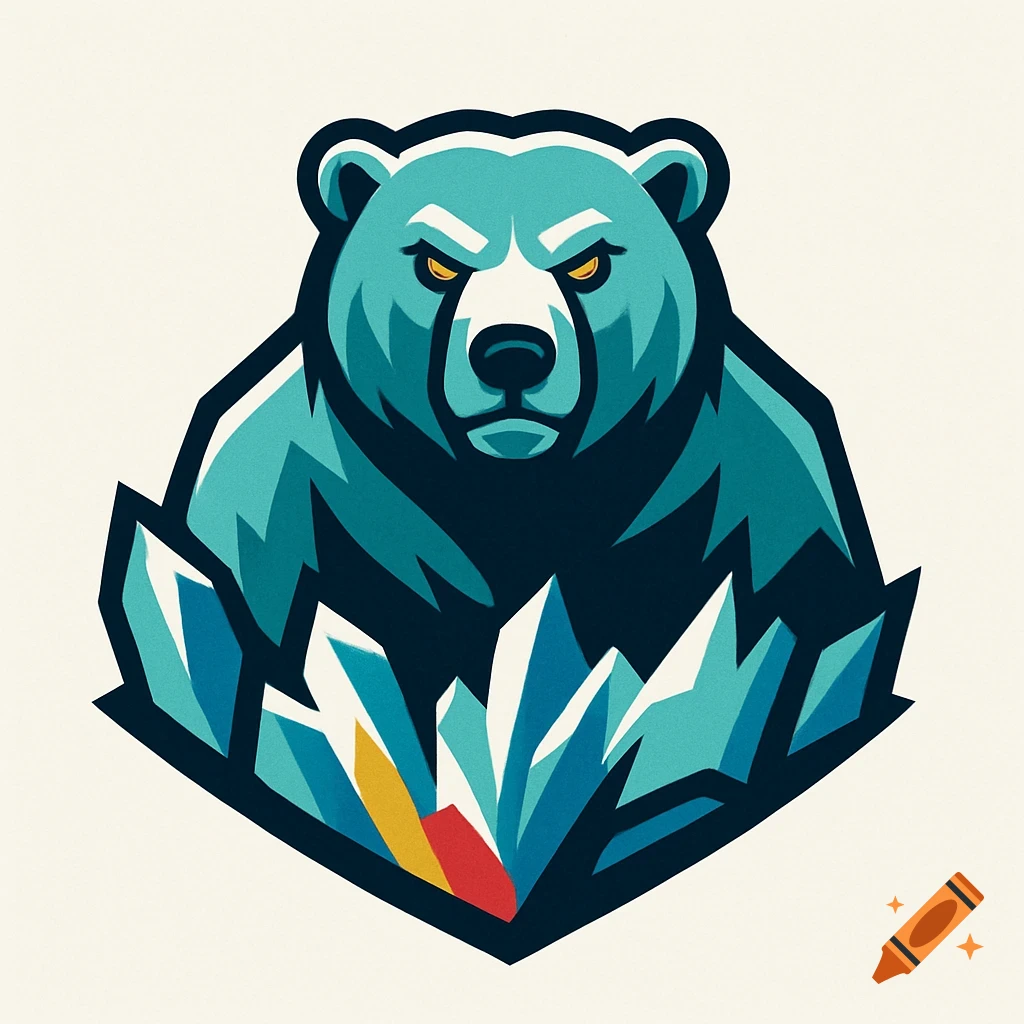 A stylized graphic logo of an aggressive teal and dark blue polar bear mascot emerging from jagged ice crystals with yellow eyes.