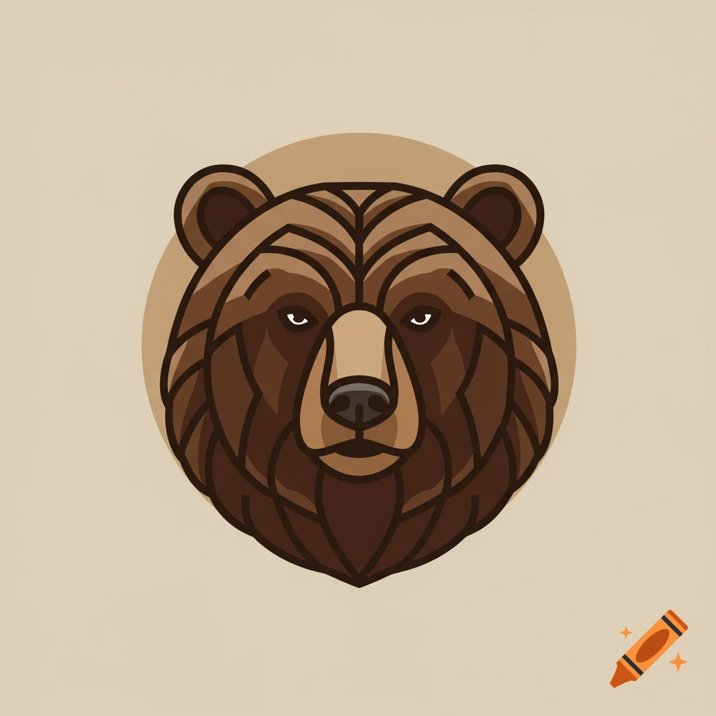 A stylized, geometric brown bear head logo with a light brown circular background.