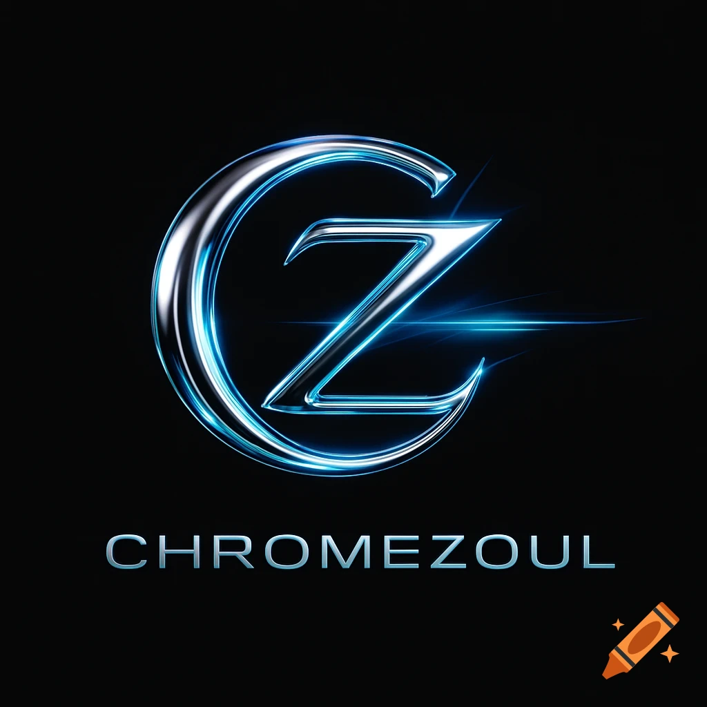 A futuristic metallic chrome and blue glowing CZ logo with the word 'CHROMEZOUL' below it on a black background.