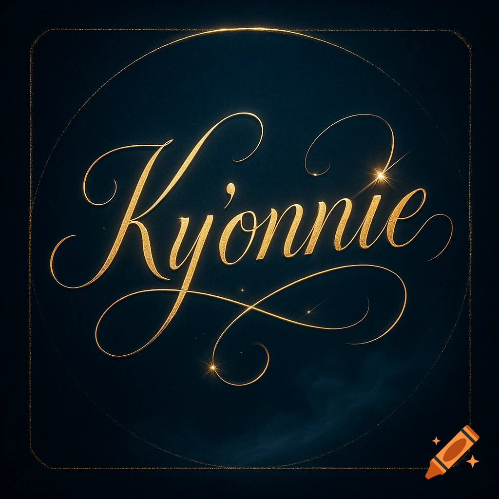 Golden cursive text of the name 'Ky'onnie' on a dark blue background with a subtle golden border.