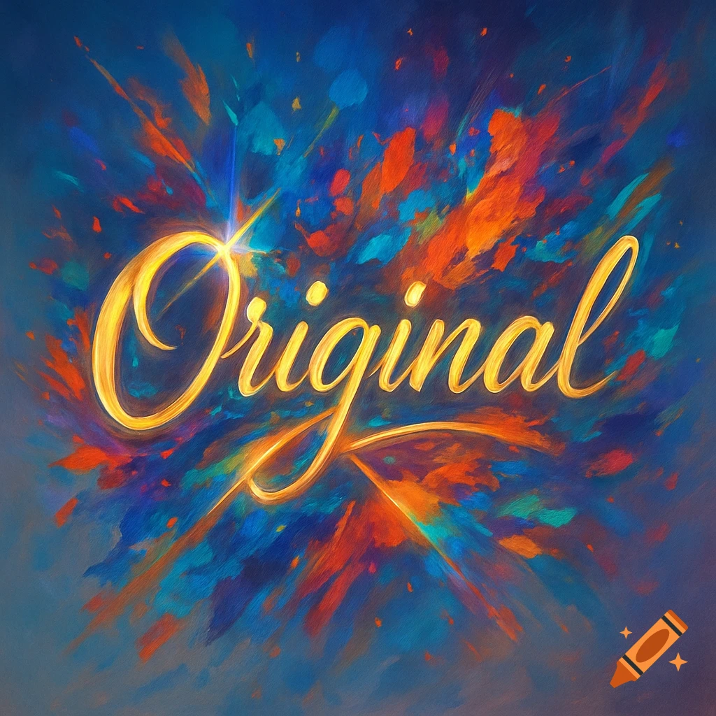 A golden script word "Original" glows against an explosive, vibrant background of red, orange, and blue paint strokes.