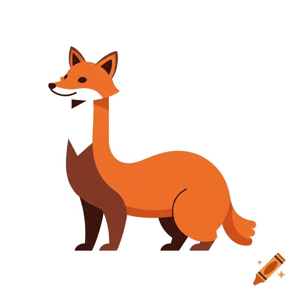 A stylized orange and brown fox-ferret hybrid illustration with a long neck.
