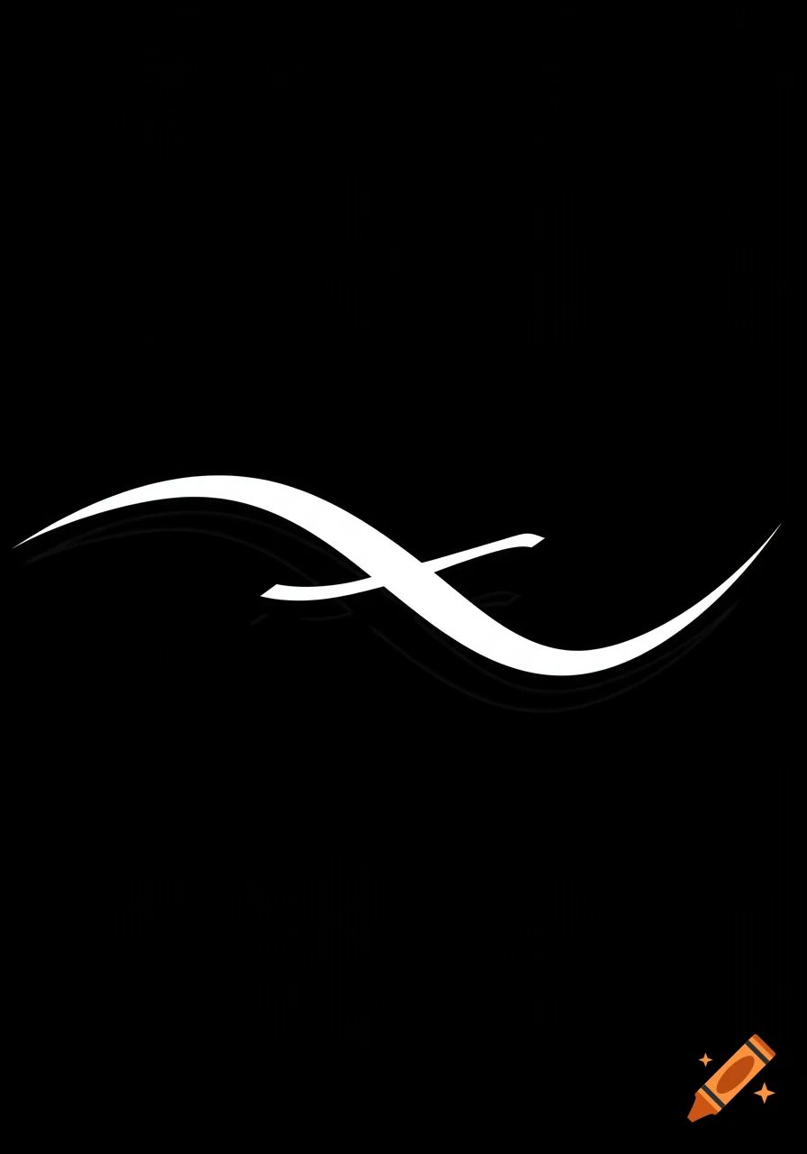 A simple abstract white two-curve line drawing of a stylized bird with a shadow on a black background.